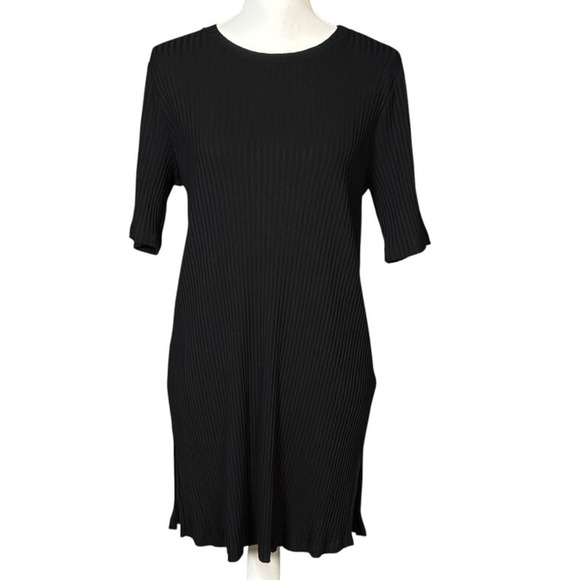Eileen Fisher Shift Dress Ribbed Size Medium Black Tencel Minimalist Classic - Picture 1 of 7